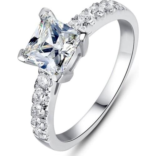 Original Square 925 Sterling Silver Engagement Rings for Women Luxury Model Jewelry Diamond Wedding Party Exquisite and Elegant