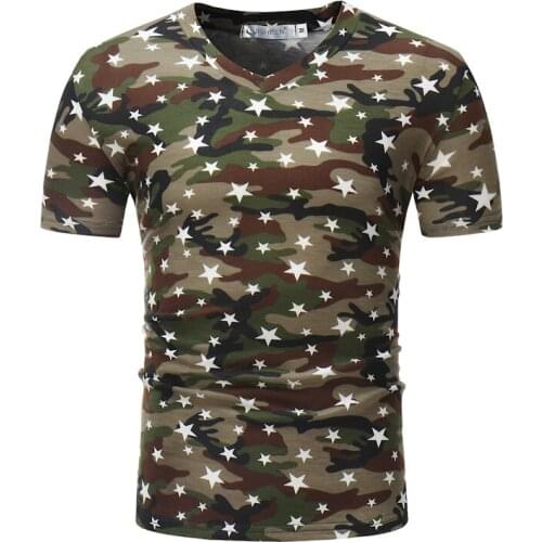 2021 Summer New Arrival Fashion Camouflage V-neck Slim Fit Plus Size All-match Casual Men Short-sleeved T-shirt Free Shipping