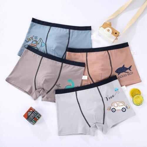 4 Piece Kids Boys Underwear Cartoon Childrens Shorts Panties for Baby Boy Boxers Stripes Teenager Underpants 4-14T