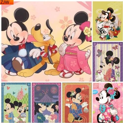 Disney 5D Diamond Painting Cartoon Mickey Minnie In A Kimono Cross Stitch Embroidery Mosaic Full Square Dill Gift