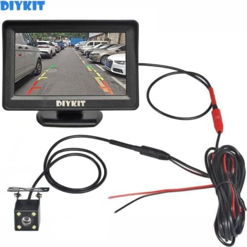 DIYKIT 4.3 Inch Car Mirror Monitor Vehicle Rear View Reverse Backup Car LED Camera Video Parking System Easy Installation