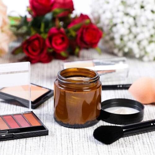 30ml/50ml Round Amber Glass Jar Straight Sided Cream Jars w/ black plastic lid cap inner liner for Salve Homemade lotion cosmet