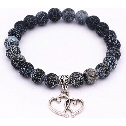 DGW Double heart beaded bracelet Natural Gem Stone Bangles Love Heart Fitting Healing Beads Sister Bracelets for Women Jewelry