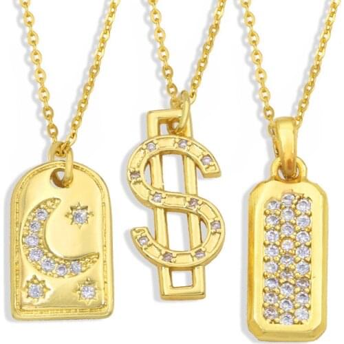 2021NEW Gothic Tarot Cards Copper Metal Pendant Star Moon CZ Zircon Necklace Punk Style Unisex Party Jewelry Gifts