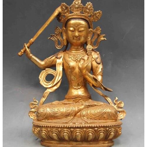 Chinese Copper Bronze Manjusri Manjushri Guan Yin Kwan-yin Bodhisattva Statue