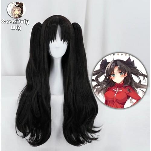 80cm Fate stay night Tohsaka Rin Cosplay Wig Long Wavy Black Blonde Synthetic Hair Fate Grand Order Anime Wigs With Ponytails