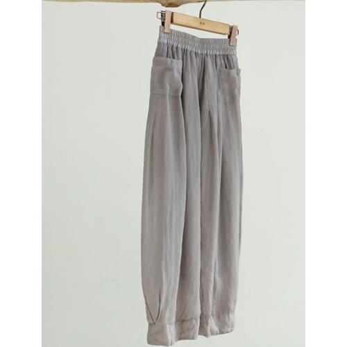 Literature and art womens clothing 2021 summer new ramie ready to wear dyed double skinny knickers Pants 0611