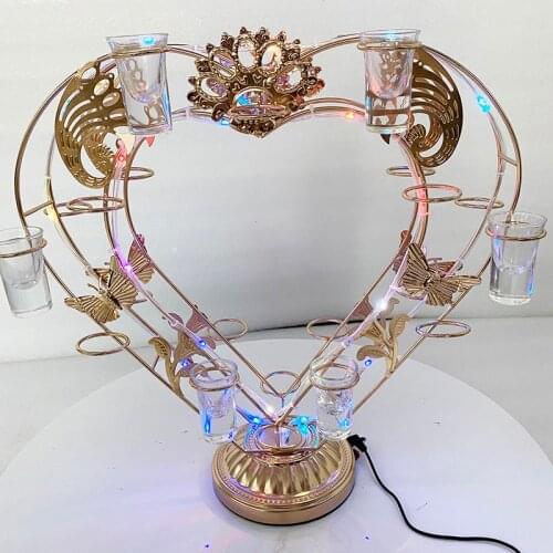 Color Changing Heart Shape wine stand Rotating Glass LED VIP Service Tray