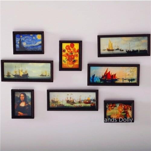 Dollhouse Mini Simple DIY Famous Oil Painting Fresco for Dollhouse Furniture Living Room Decoration Accessories