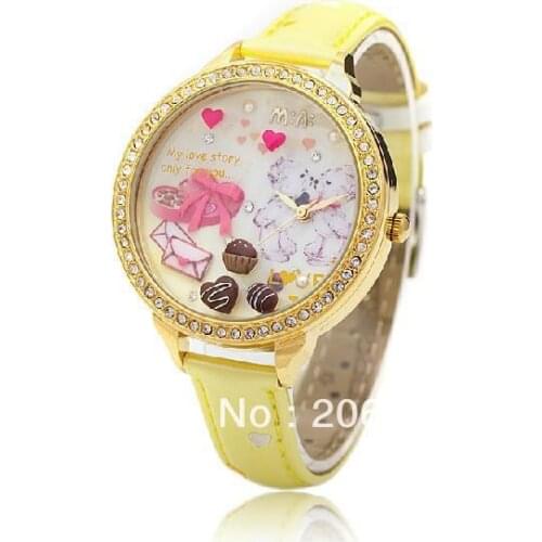 MNS905B MINI watch double layer glass 3D flower watch DIY Handmade Genuine Leather Quartz Ladies watch 1pc+free shipping
