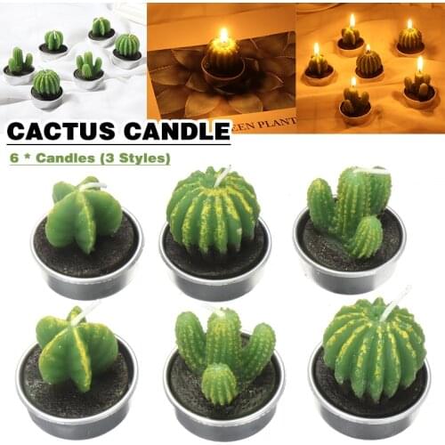 6 Piece Mini Cute Cactus Candle Set Smokeless Candle Tea Light Party Simulation Succulent Cactus Candle Home Delicate Decor