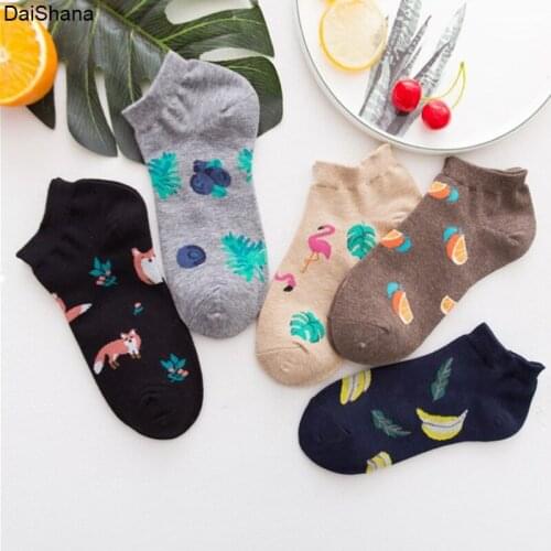 5Pairs Summer Cute Cartoon Cotton Ankle Socks Women Fashion Flamingos Novelty Animal Funny Girls Hosiery Female Short Boat Socks