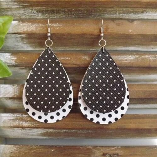 NEW ! new !Leather Earrings white with black polka dots handmade by Hammered Love Letters Bulk