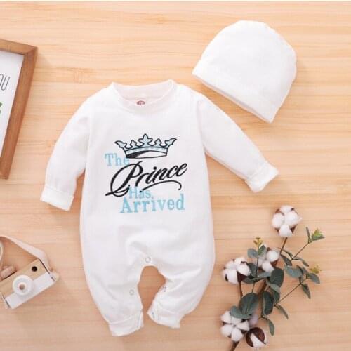 Autumn Baby Girl Boy Rompers Letter Pattern Infant Long Sleeve Bodysuit+Hat Newborn Romper Outfits Set