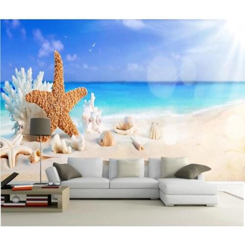 Custom photo wallpaper 3d murals wallpaper for walls 3 d HD beautiful blue ocean beach, starfish, shell TV background wall paper