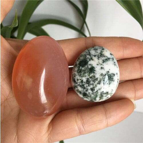 Natural Green Aquatic Plants Agate Crystal Palm Stones Spot Healing Home Decor