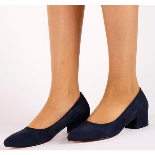 Sandra Navy Blue Suede Women Pumps Shoes Shallow Slip-On Solid Round Toe High Heels Wedding Party Dress Shoes Zapatos de vestir