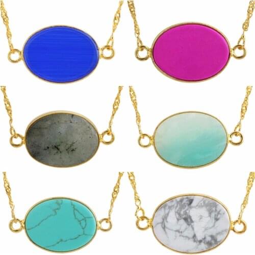 SUNYIK Oval Stone Connector Pendant Necklace Jewelry (Free Chain)