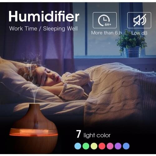 Car 300ML USB Humidifier Electric Oil Aromatherapy Wood Grain Ultrasonic Air Diffuser with 7 Colors Lights for Home Office Car