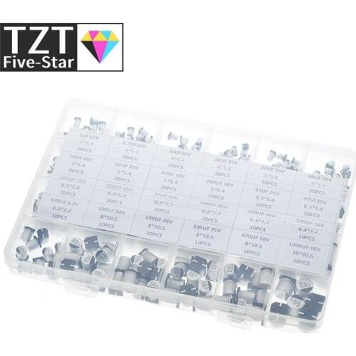 1uF~1000uF 6.3V-50V 400Pcs 24Value SMD Aluminum Electrolytic Capacitors Assortment Kit+ Box