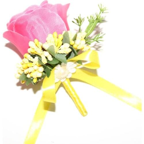 10 Pcs\lot DIY Guest Boutonniere Flower Handmade Pink Silk Rose Artificial Brooch Corsage Wedding Bouquet For Clothes Decoration