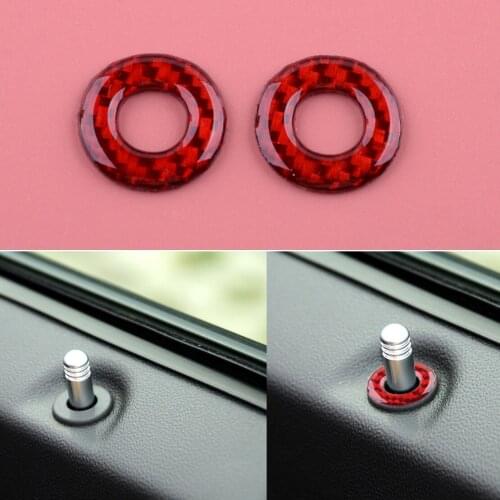 2Pcs Car Front Door Lock Pin Cover Trim Carbon Fiber Red Decoration Fit for Dodge Challenger 2008 2009 2010 2011 2012 2013 2014