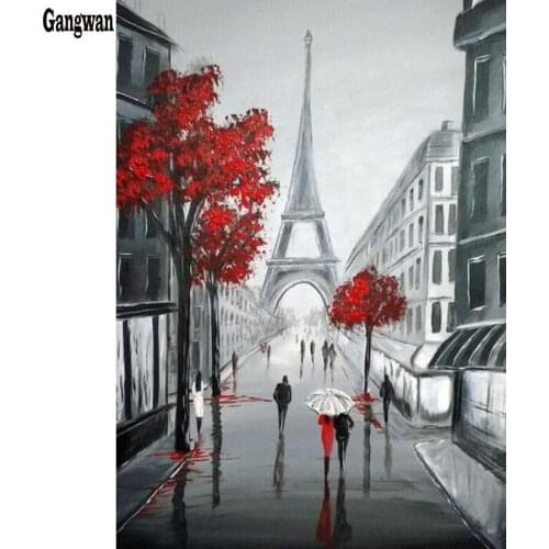 5D DIY full Square round drill Diamond painting Cross stitch Paris street view Diamond embroidery Rainy street landscape Mosaic
