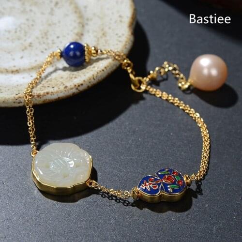 Bastiee 925 Sterling Silver Pearl Bracelet For Women Bracelets Hmong Jewelry Jade lapis lazuli Cloisonne Jewellery Gold Plated