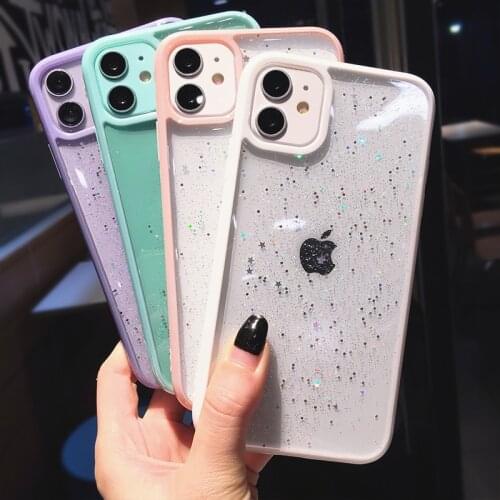 Bling Sequins Star Glitter Phone Case For iPhone 11 Pro XS MAX X XR 8 7 Plus SE 2 Candy Colors Bumper Transparent Silicone Cover