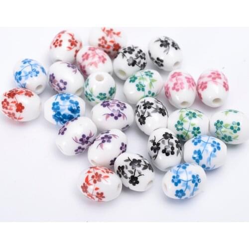 8*10mm Oval Ceramics Beads Flower Pattern Loose Spacer Beads for Jewelry Making DIY Bracelet Necklace Earrings Accessories