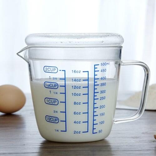 250ml 500ml graduated transparent measuring cup Microwave heated milk cup Heat-resistant glass Healthy breakfast cup with lid