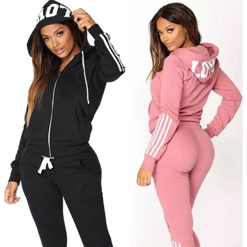 Yoga Set Tracksuits Women Sets Love Print Hoodie Jacket Pants Sweatshirt Set Female Sports Suit for Clothing 2 piece set women