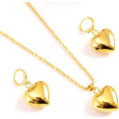 Gold Necklace Earring Set Women Party Gift Dubai love heart crownJewelry Sets bridal party gift DIY charms girls kid Jewelry