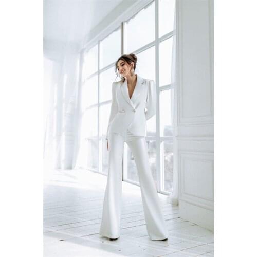 2 Piece Women Suits Gorgeous White Wedding Suits Custom Made Fashion Formal Lady Office Suits Fit Slim