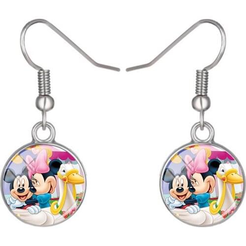 Disney Mickey Minnie Creative Design Earrings Handmade Glass Cabochon Earrings Jewelry Couple Friends Jewelry