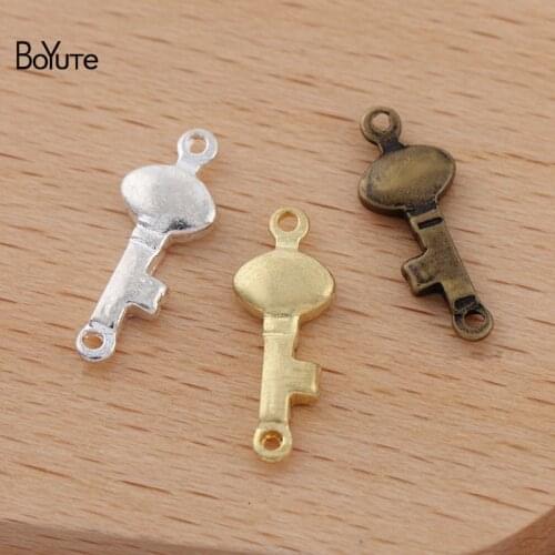 BoYuTe (100 Pieces/Lot) 16*6MM Metal Brass Key-Shaped Connector Charms Handmade DIY Jewelry Findings Components