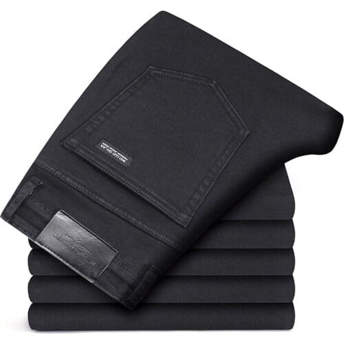 2021 Men Business Jeans New Classic Style Elasticity Slim Fit Denim Sky Blue Pants Male Brand Trousers