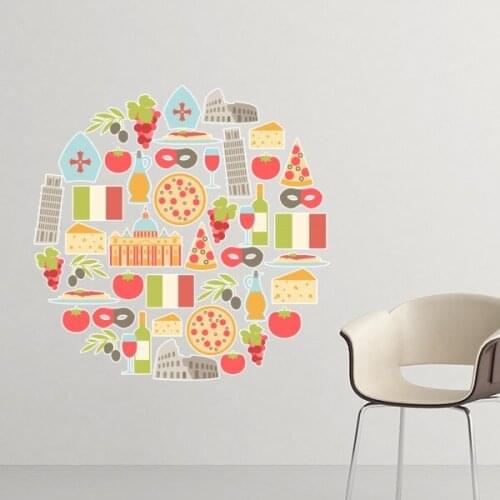 Italy Landscape Customs Landmark National Flag Resident Diet Pattern Removable Wall Sticker Art Decals Wallpaper for Room Decal