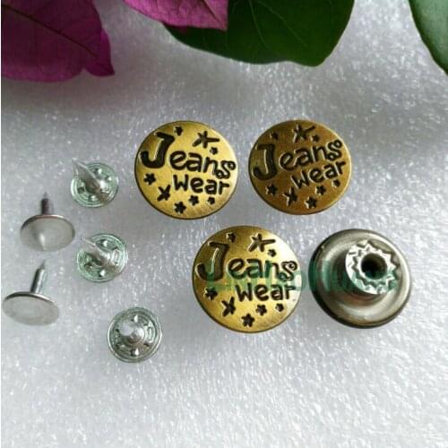 Wholesale 17mm 100sets brass garment jeans rivets with alum nail Antique brass Bronze color