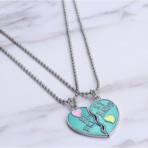 2 Pcs Best Friends BFF Necklaces For 2 Heart Candy Color Bestfriend Necklace Cute Friendship Keepsake Jewelry Gift For Girls