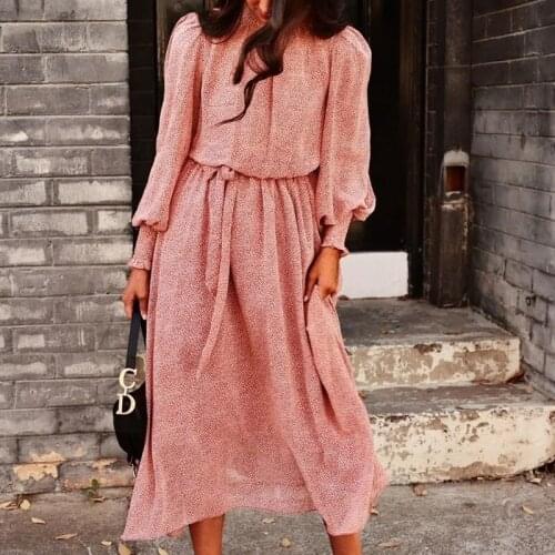 Foridol Leopard Print Pink Sash Office Ladies Elegant Long Maxi Dress Vestidos Robe Femme Autumn Winter Long Sleeve Women Dress