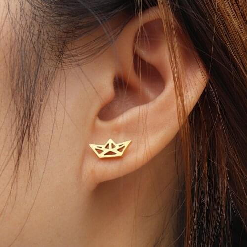Simple Boat Earrings for Women Gold Stainless Stell Vintage Origami Pendientes Korean Jewelry Ohrringe Piercing Ear