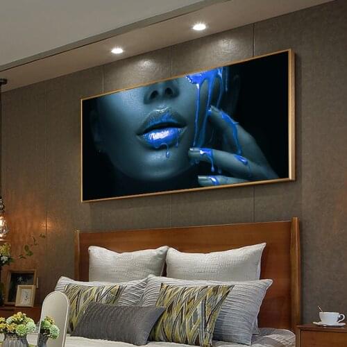 Luxury Wall Art Pictures Canvas Paintings For Living Room Women Face With Blue Golden Liquid Home Wall Posters and Prints Decor