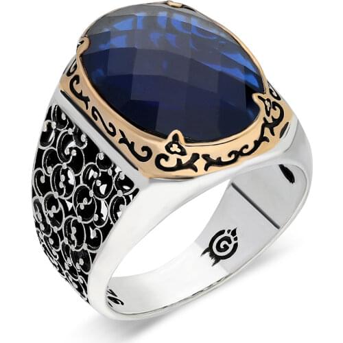 Patterned 925 Sterling Silver Ring For Man Real Pure Original Zircon Amethyst Ruby Stones Handmade Turkish Jewelry