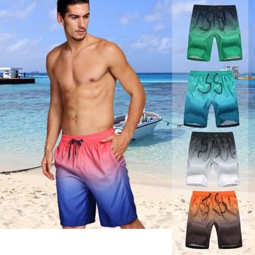 Men Beach Shorts Swimwear Summer Swimming Trunks Water Sports trunks Gradient Casual Large Size Elastic Sportswear with pockets