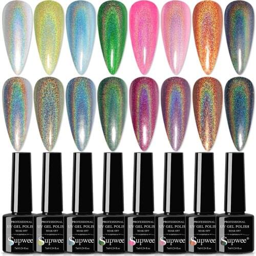SUPWEE 8Pcs/lot Gel Nail Polish Set Holographic Gel Super Laser Giltter Varnish Semi Permanent UV Shinny Gel Polish Kit Nail Art