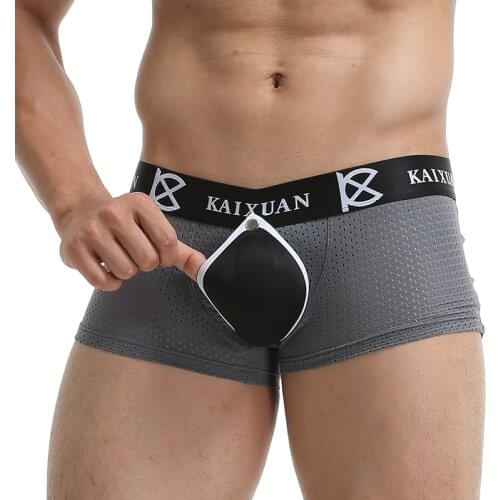 Brand Mens Sexy Underwear Mens Low-Waist Boxers Mesh Comfortable Big Removable Bag Male Panties