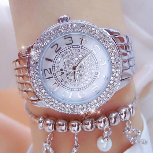 Korean Luxury Diamond Crystal Watch for Womens Large Dial Arabic Numerals Hands Quartz Waterproof Stainless Steel Ladies Clock