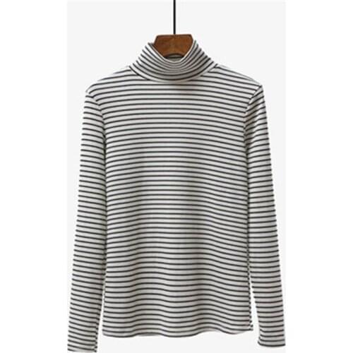 Sutimine Turtleneck T shirt Women Tops Spring Autumn Stripe Long Sleeve T-shirt Fitness Slimming Bottom Top Women Clothing