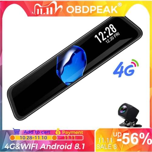 Android Dual 1080P Dash Cam 4G 12 Inch Car Rearview Mirror Stream Media Mirror Car ADAS Super Night Auto Camera Registrar DVRs